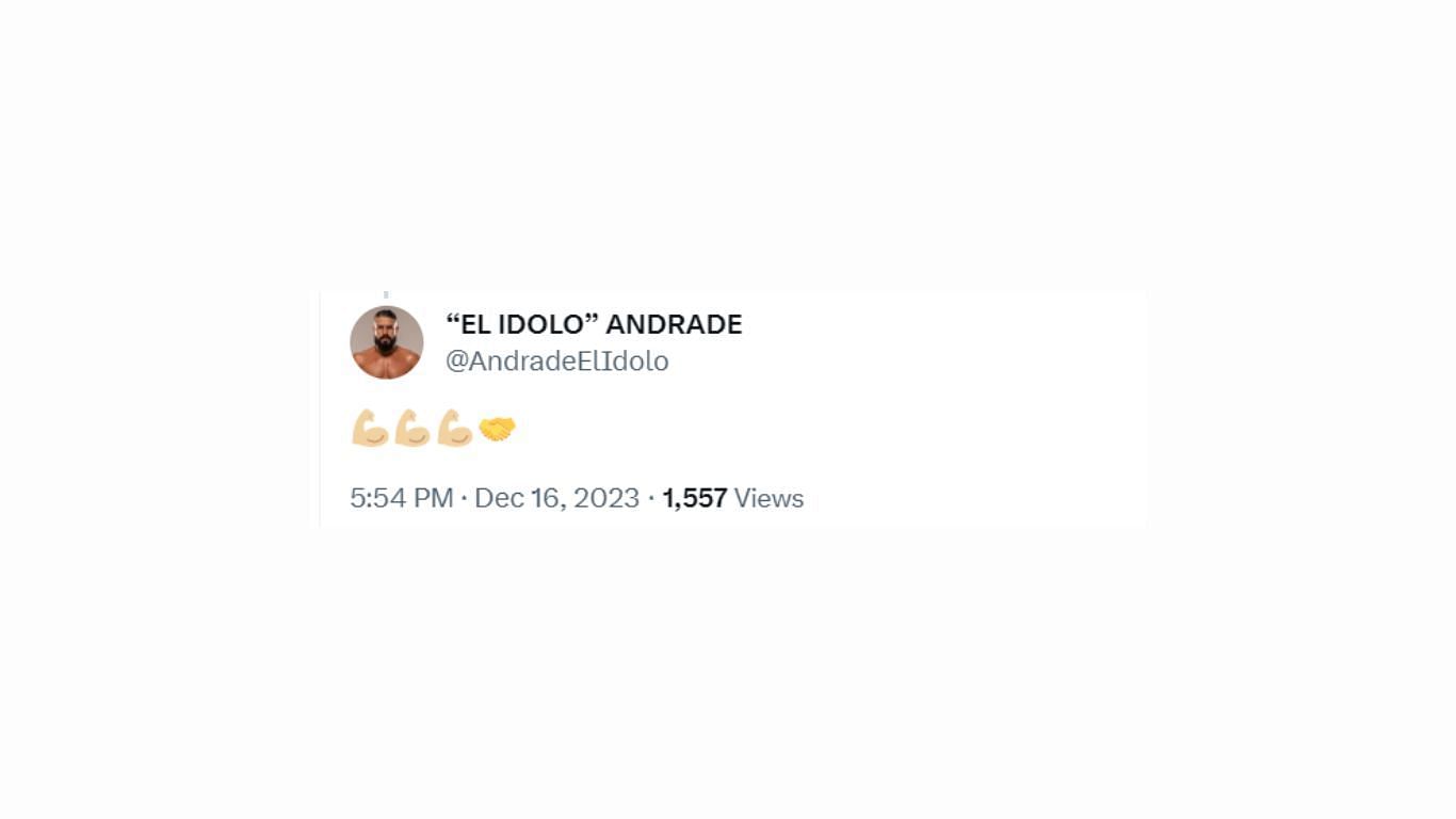 Andrade's reaction on Kenny Omega's health update on Twitter